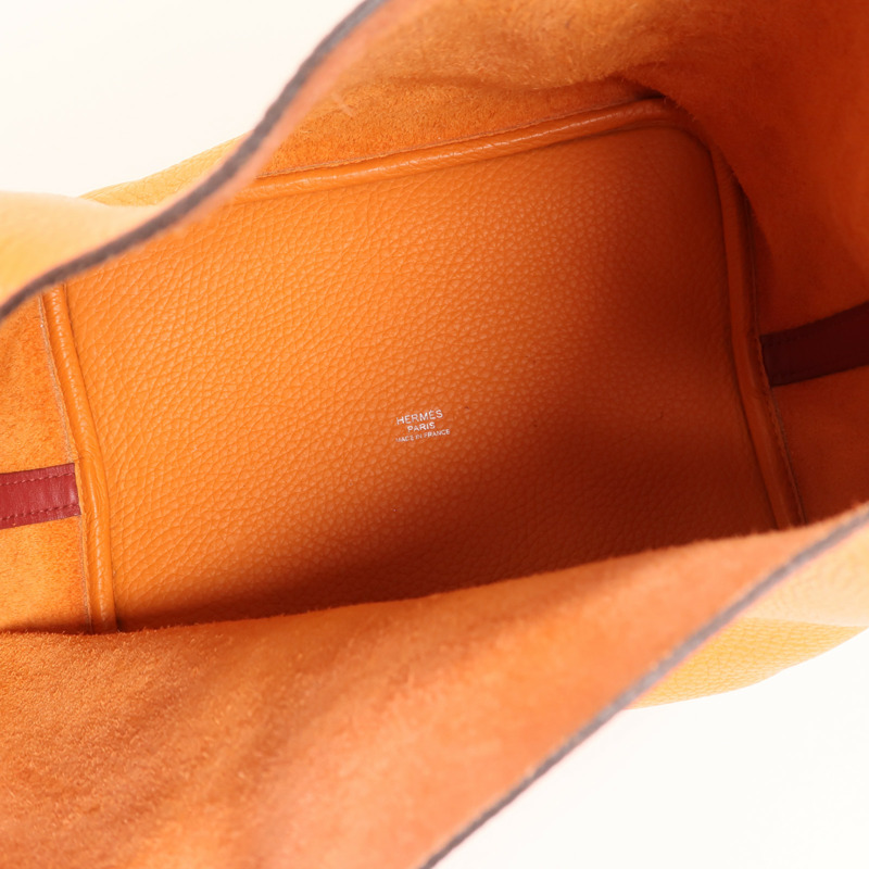 HERMES 【Hermes Fair】Clemence皮革Picotin MM銀扣手挽袋Feu/Rouge Grenat-4