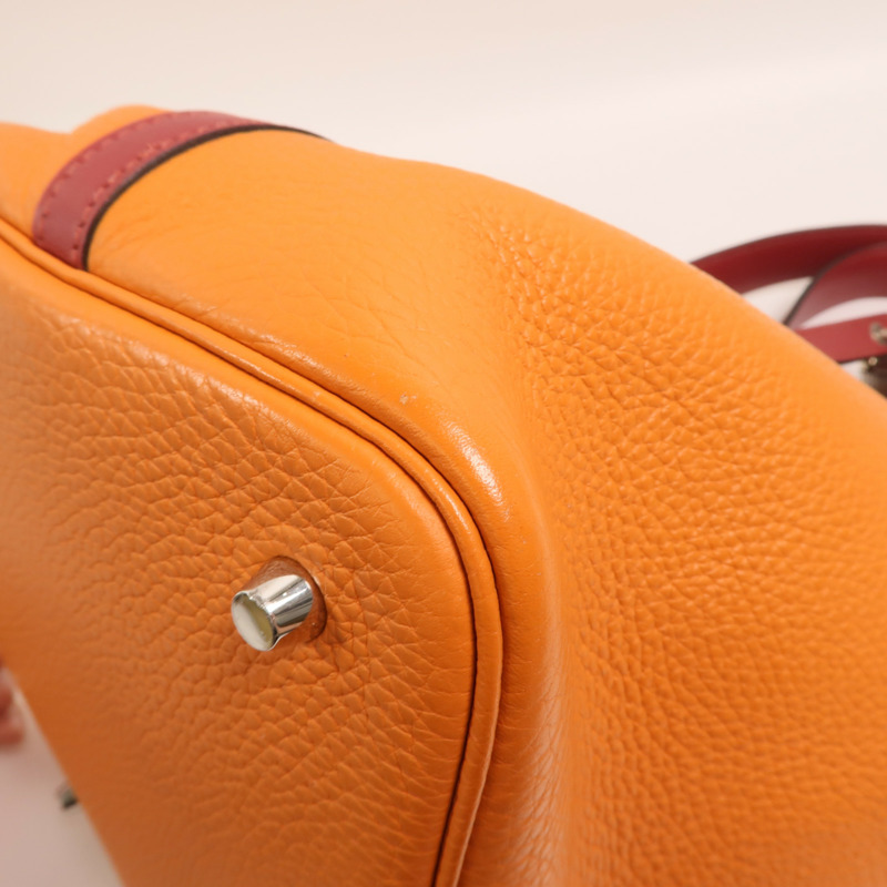 HERMES 【Hermes Fair】Clemence皮革Picotin MM銀扣手挽袋Feu/Rouge Grenat-7