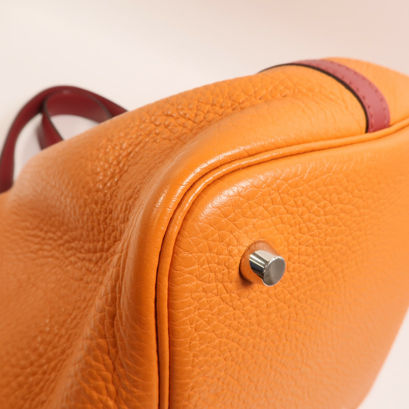 HERMES 【Hermes Fair】Clemence皮革Picotin MM銀扣手挽袋Feu/Rouge Grenat-8
