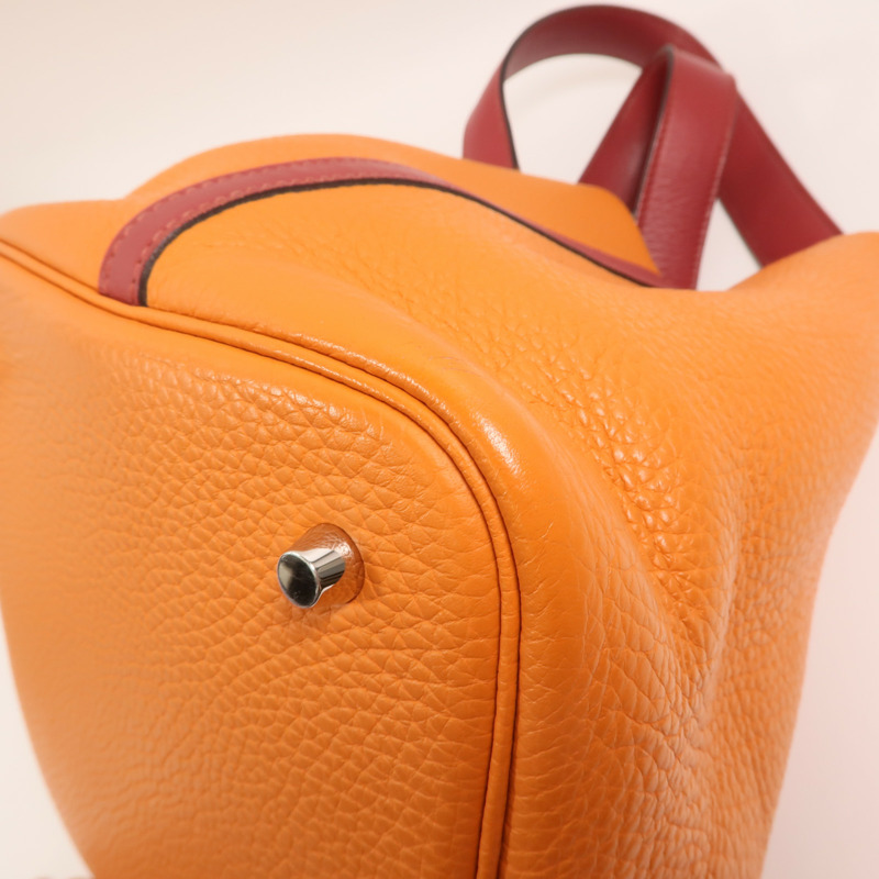 HERMES 【Hermes Fair】Clemence皮革Picotin MM銀扣手挽袋Feu/Rouge Grenat-9