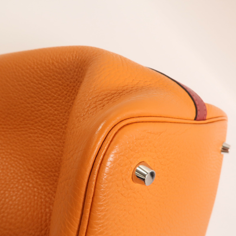 HERMES 【Hermes Fair】Clemence皮革Picotin MM銀扣手挽袋Feu/Rouge Grenat-10