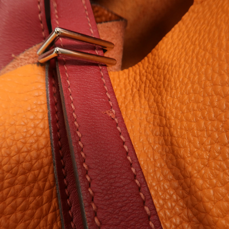 HERMES 【Hermes Fair】Clemence皮革Picotin MM銀扣手挽袋Feu/Rouge Grenat-12