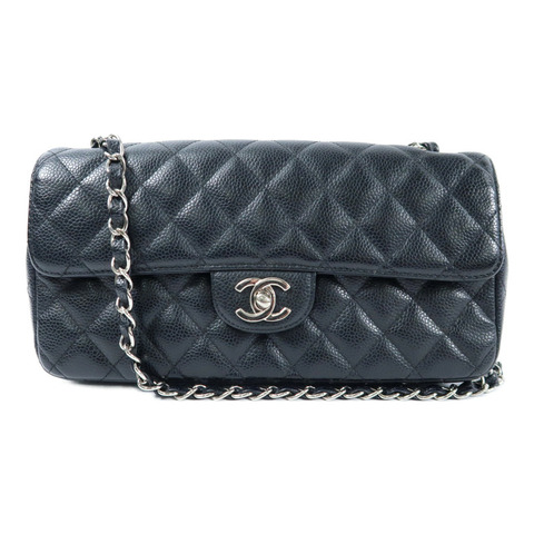 CHANEL 牛皮皮革Vintage Classic East West Flag Bag銀扣鏈帶肩背袋