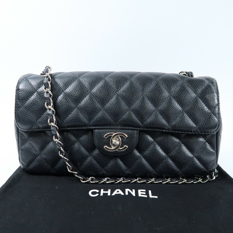 CHANEL 牛皮皮革Vintage Classic East West Flag Bag銀扣鏈帶肩背袋-14