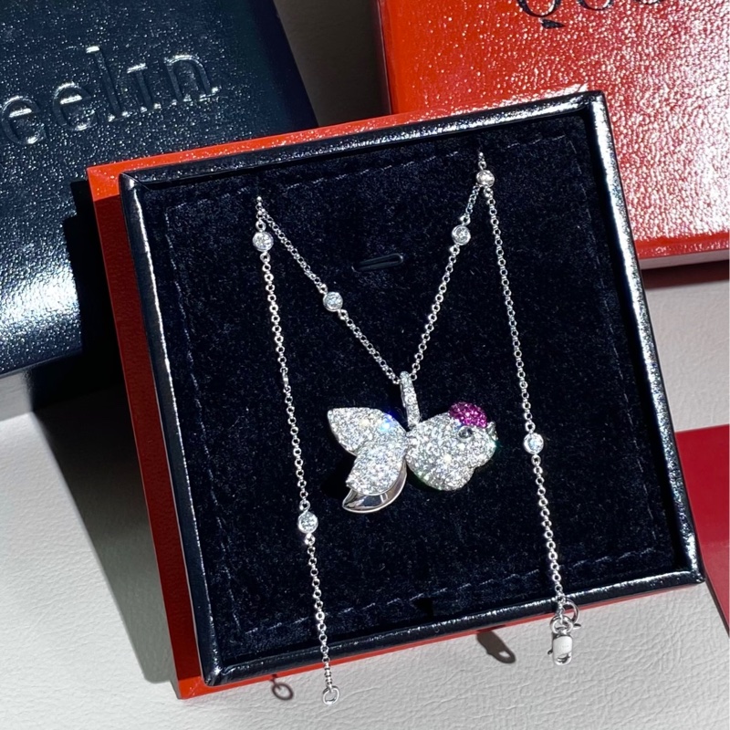 Qeelin 麒麟 Qinqin系列 白金滿鑽+紅寶石 金魚項鍊-0