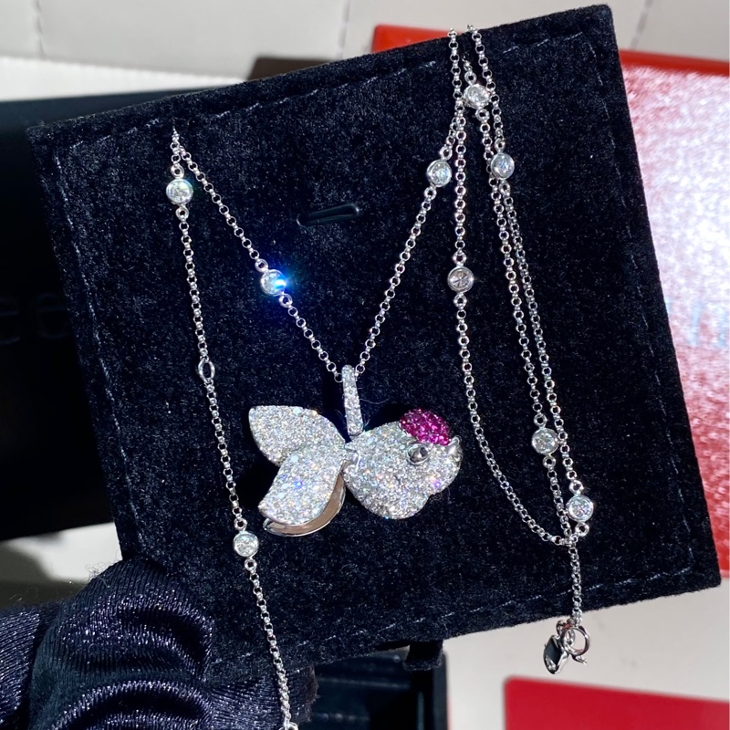 Qeelin 麒麟 Qinqin系列 白金滿鑽+紅寶石 金魚項鍊-2