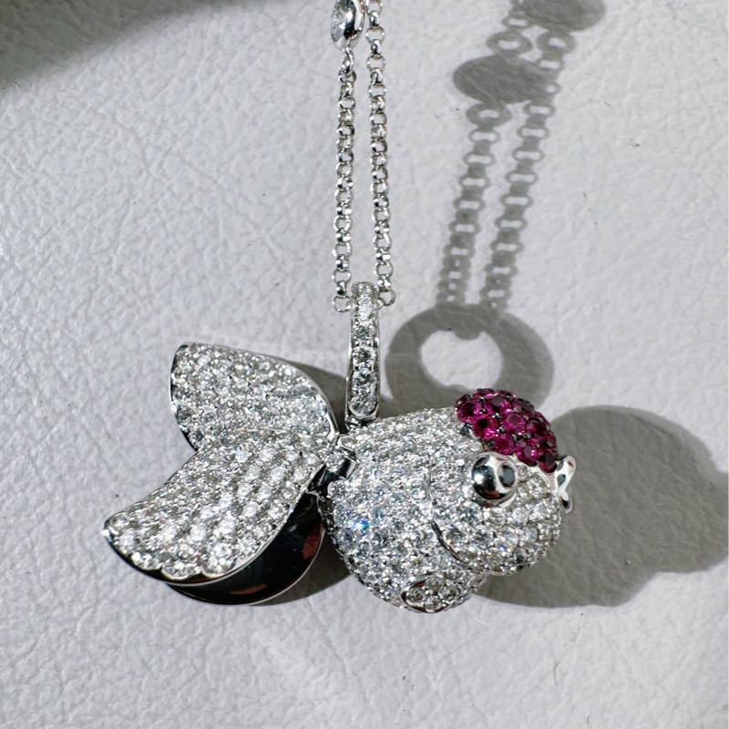 Qeelin 麒麟 Qinqin系列 白金滿鑽+紅寶石 金魚項鍊-5