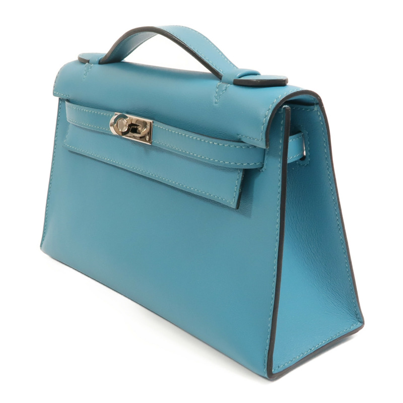 HERMES 【Hermes Fair】Swift皮革Mini Kelly I銀扣手挽袋Turquoise-2