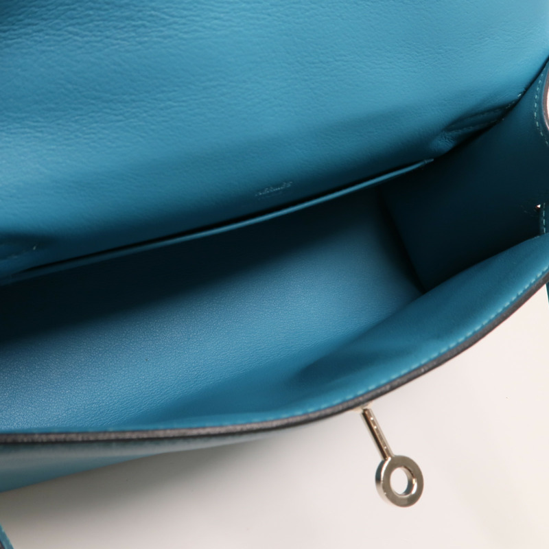 HERMES 【Hermes Fair】Swift皮革Mini Kelly I銀扣手挽袋Turquoise-4