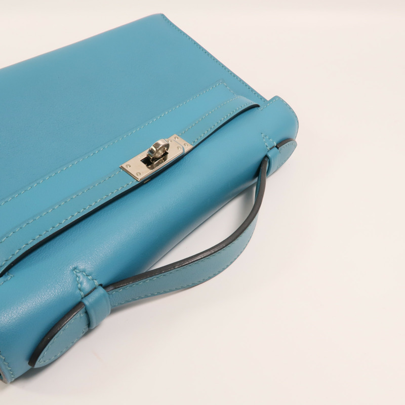 HERMES 【Hermes Fair】Swift皮革Mini Kelly I銀扣手挽袋Turquoise-7