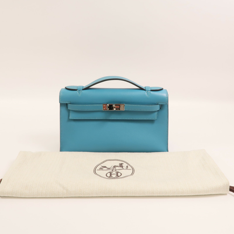 HERMES 【Hermes Fair】Swift皮革Mini Kelly I銀扣手挽袋Turquoise-8
