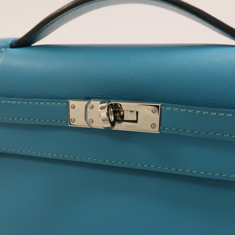 HERMES 【Hermes Fair】Swift皮革Mini Kelly I銀扣手挽袋Turquoise-9