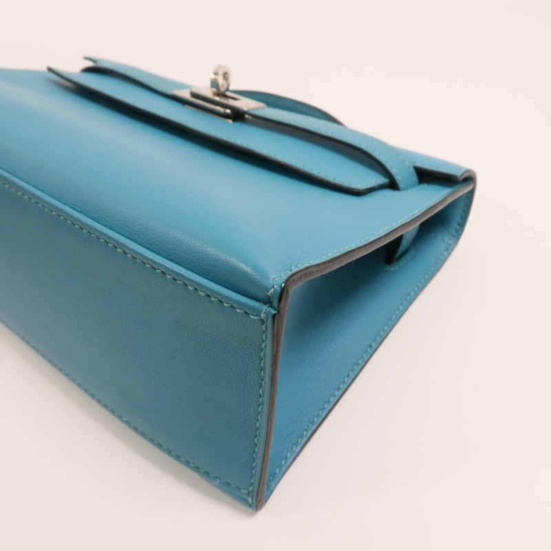 HERMES 【Hermes Fair】Swift皮革Mini Kelly I銀扣手挽袋Turquoise-10