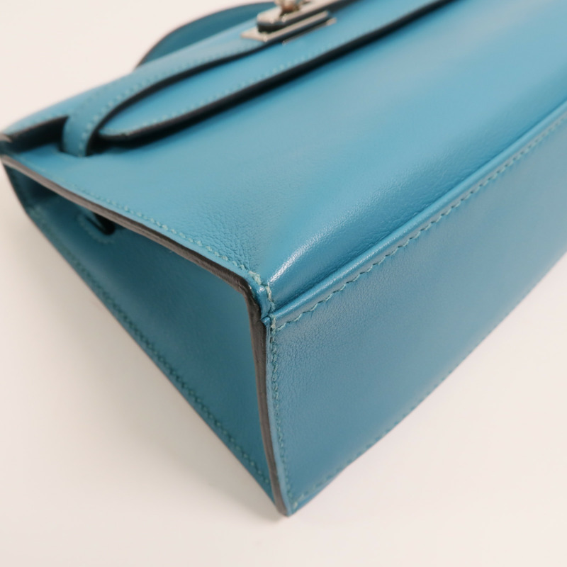 HERMES 【Hermes Fair】Swift皮革Mini Kelly I銀扣手挽袋Turquoise-11