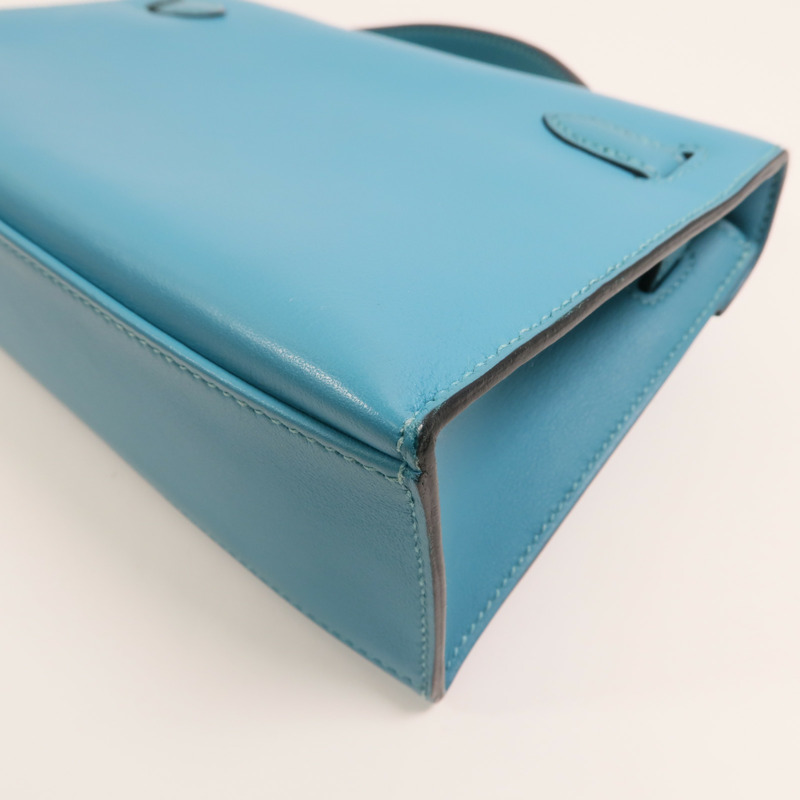 HERMES 【Hermes Fair】Swift皮革Mini Kelly I銀扣手挽袋Turquoise-12