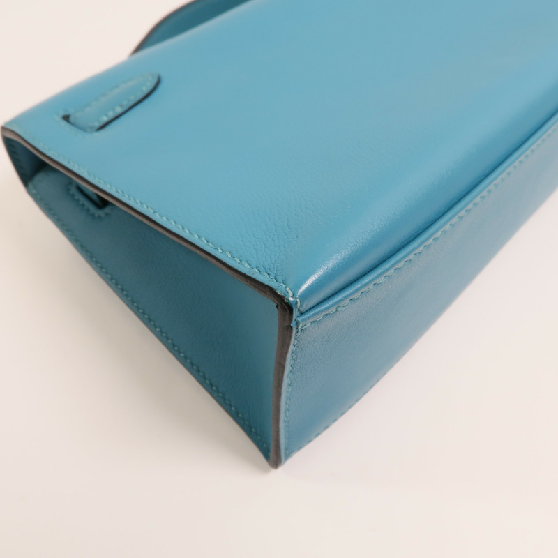 HERMES 【Hermes Fair】Swift皮革Mini Kelly I銀扣手挽袋Turquoise-13