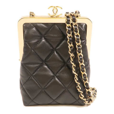 CHANEL 羊皮皮革/漆皮皮革Chain Clutch Shoulder金扣鏈帶肩背袋