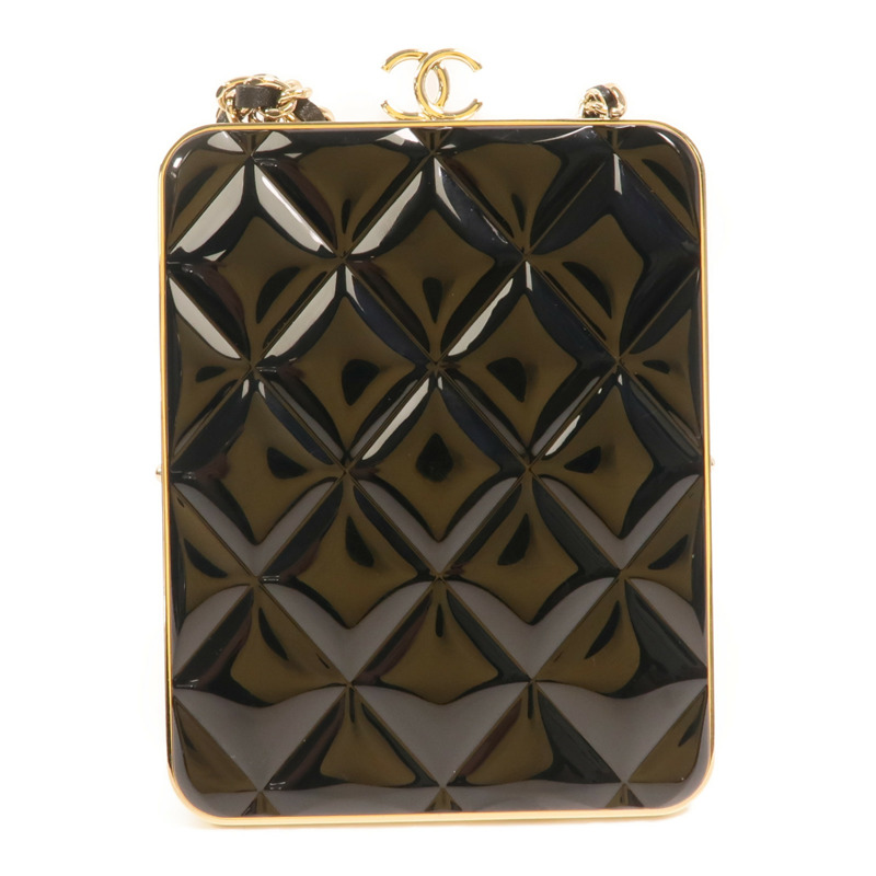 CHANEL 羊皮皮革/漆皮皮革Chain Clutch Shoulder金扣鏈帶肩背袋-1