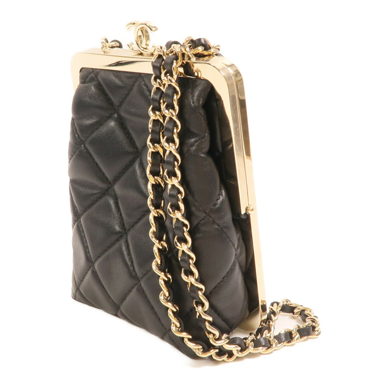 CHANEL 羊皮皮革/漆皮皮革Chain Clutch Shoulder金扣鏈帶肩背袋-2