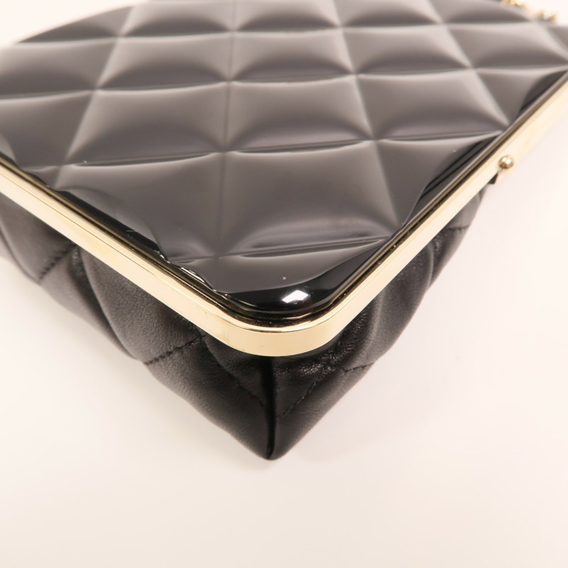 CHANEL 羊皮皮革/漆皮皮革Chain Clutch Shoulder金扣鏈帶肩背袋-12