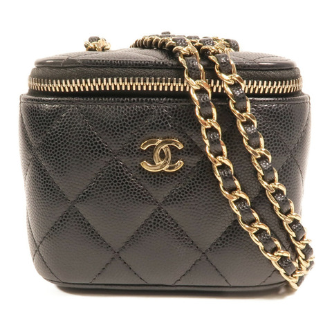CHANEL 牛皮皮革Vanity Case金扣鏈帶肩背袋