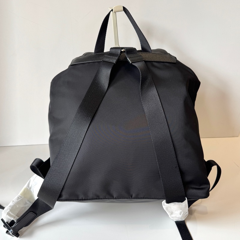 PRADA 黑色 尼龍 雙口袋 銀三角牌 釦式 雙肩包 後背包 1BZ005-2