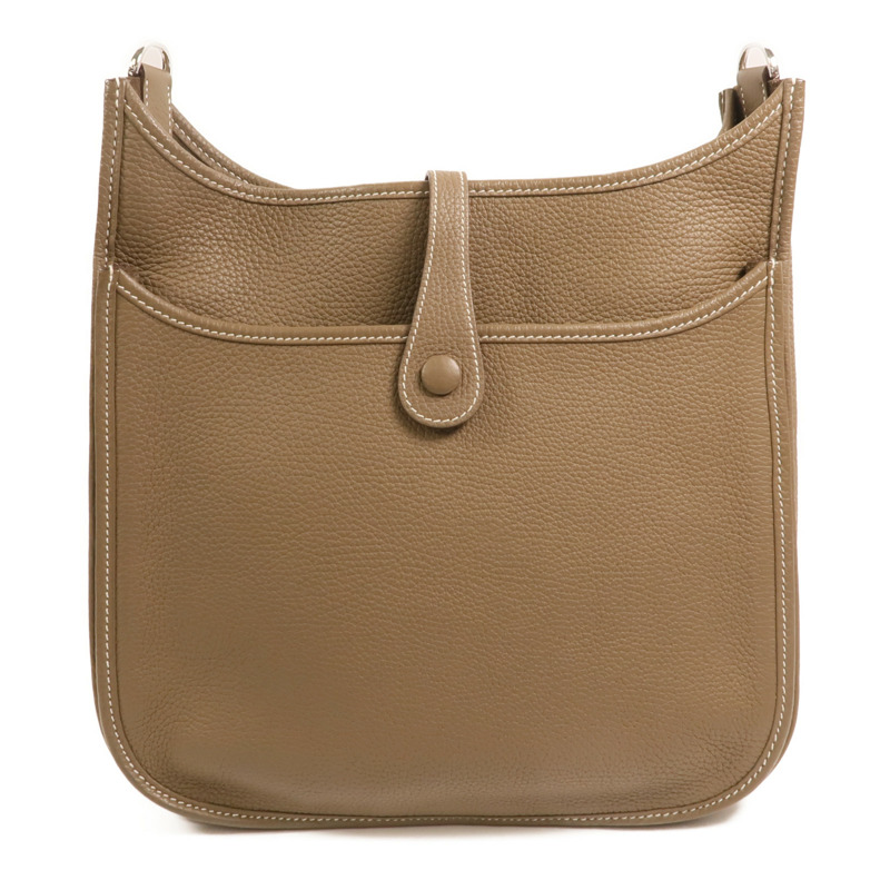 HERMES 【Hermes Fair】Clemence皮革Evelyne PM銀扣肩背袋Etoupe-1