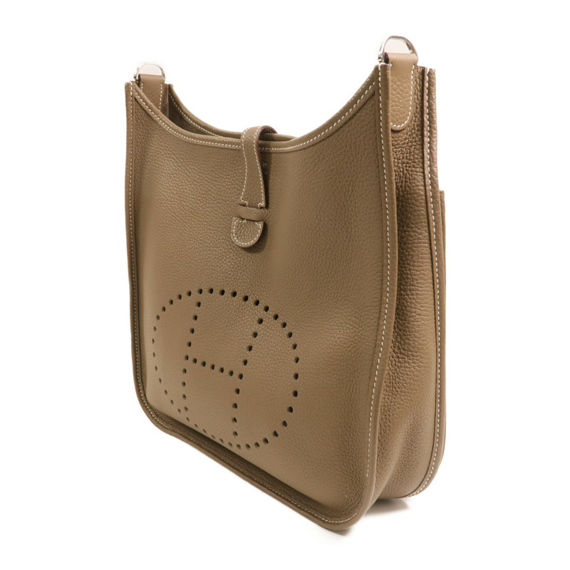HERMES 【Hermes Fair】Clemence皮革Evelyne PM銀扣肩背袋Etoupe-2