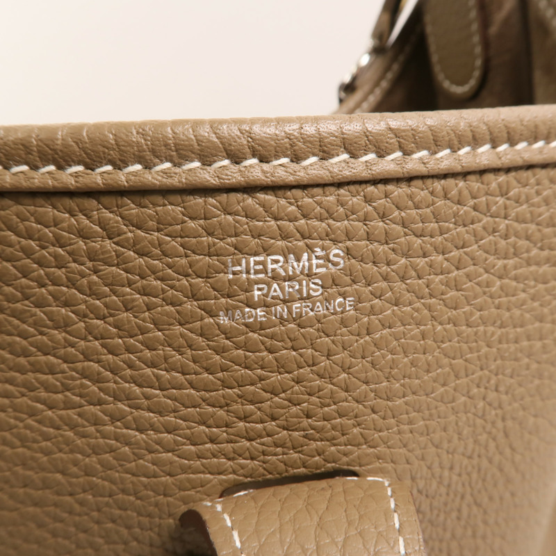 HERMES 【Hermes Fair】Clemence皮革Evelyne PM銀扣肩背袋Etoupe-5