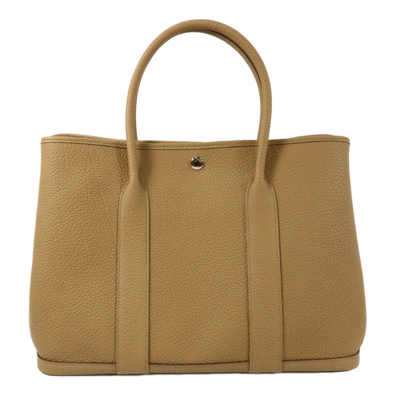 HERMES 【Hermes Fair】Clemence皮革GardenParty PM銀扣手挽袋Biscuit-1