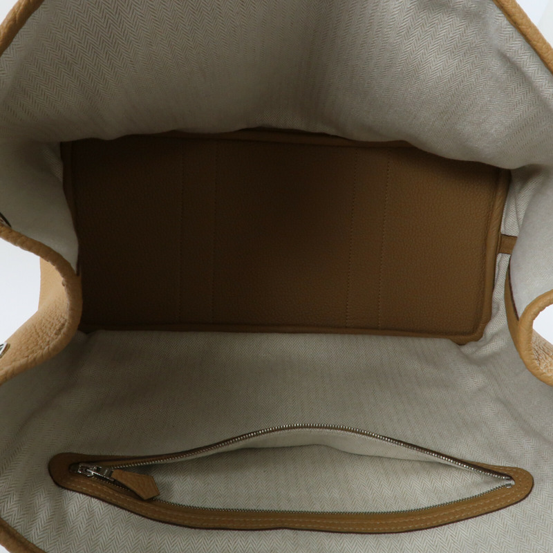 HERMES 【Hermes Fair】Clemence皮革GardenParty PM銀扣手挽袋Biscuit-10