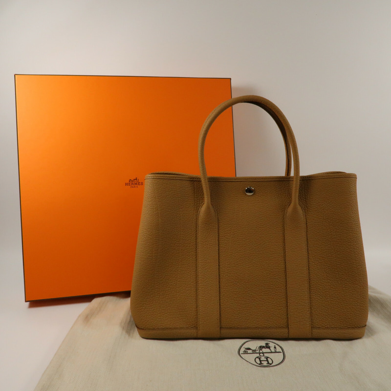 HERMES 【Hermes Fair】Clemence皮革GardenParty PM銀扣手挽袋Biscuit-13