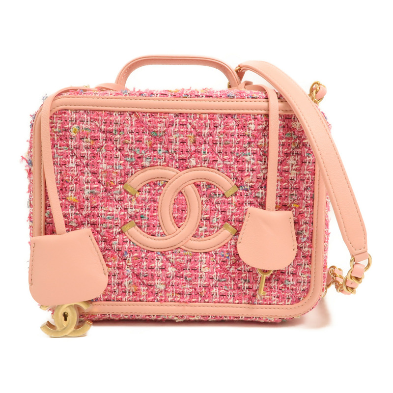 CHANEL 粗花呢Vanity Case 21cm金扣鏈帶肩背袋-0