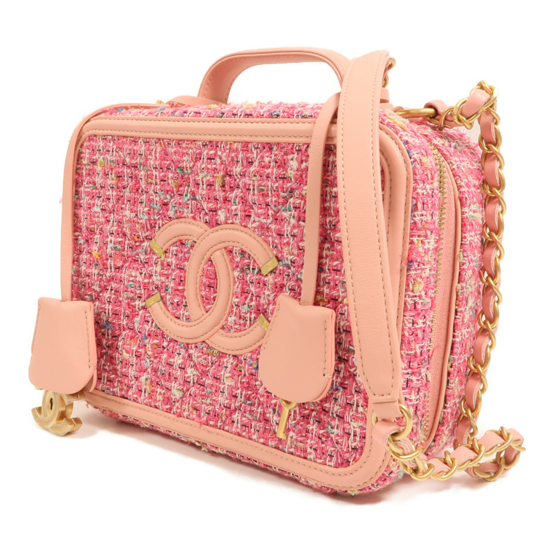 CHANEL 粗花呢Vanity Case 21cm金扣鏈帶肩背袋-2
