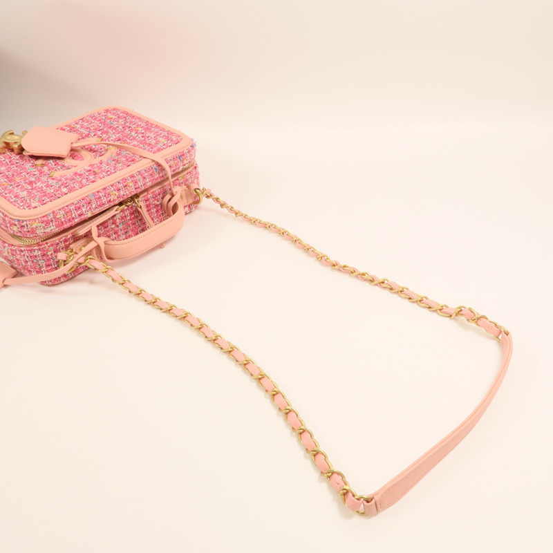 CHANEL 粗花呢Vanity Case 21cm金扣鏈帶肩背袋-7