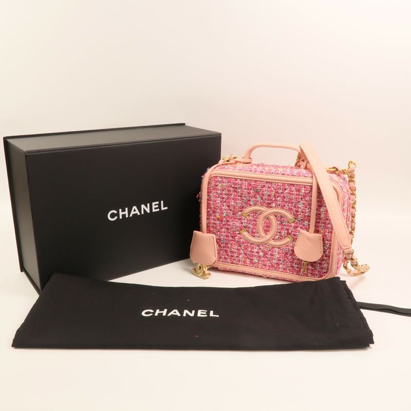 CHANEL 粗花呢Vanity Case 21cm金扣鏈帶肩背袋-9
