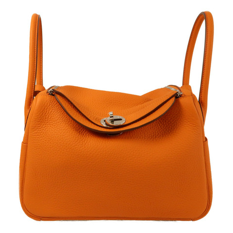HERMES 【Hermes Fair】Clemence皮革Lindy 26銀扣手挽肩背兩用袋Orange