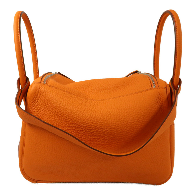 HERMES 【Hermes Fair】Clemence皮革Lindy 26銀扣手挽肩背兩用袋Orange-1