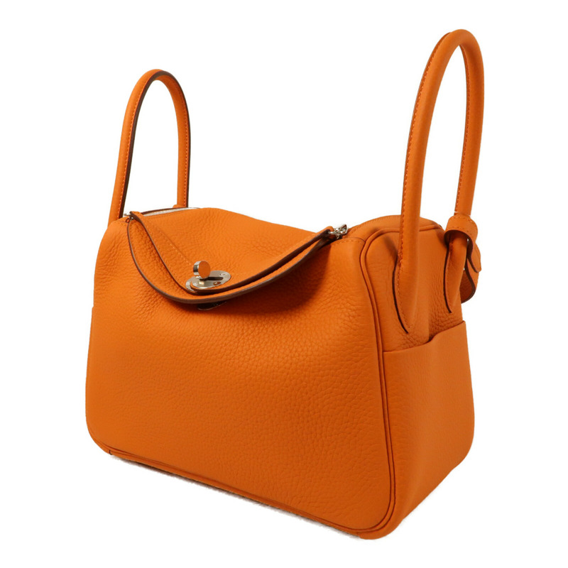 HERMES 【Hermes Fair】Clemence皮革Lindy 26銀扣手挽肩背兩用袋Orange-2