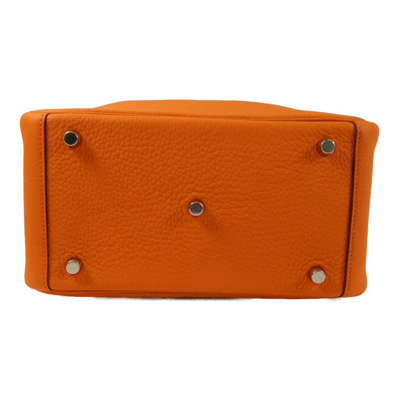 HERMES 【Hermes Fair】Clemence皮革Lindy 26銀扣手挽肩背兩用袋Orange-3