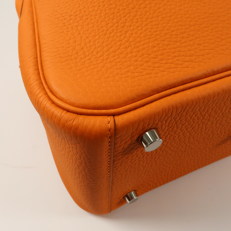 HERMES 【Hermes Fair】Clemence皮革Lindy 26銀扣手挽肩背兩用袋Orange-4