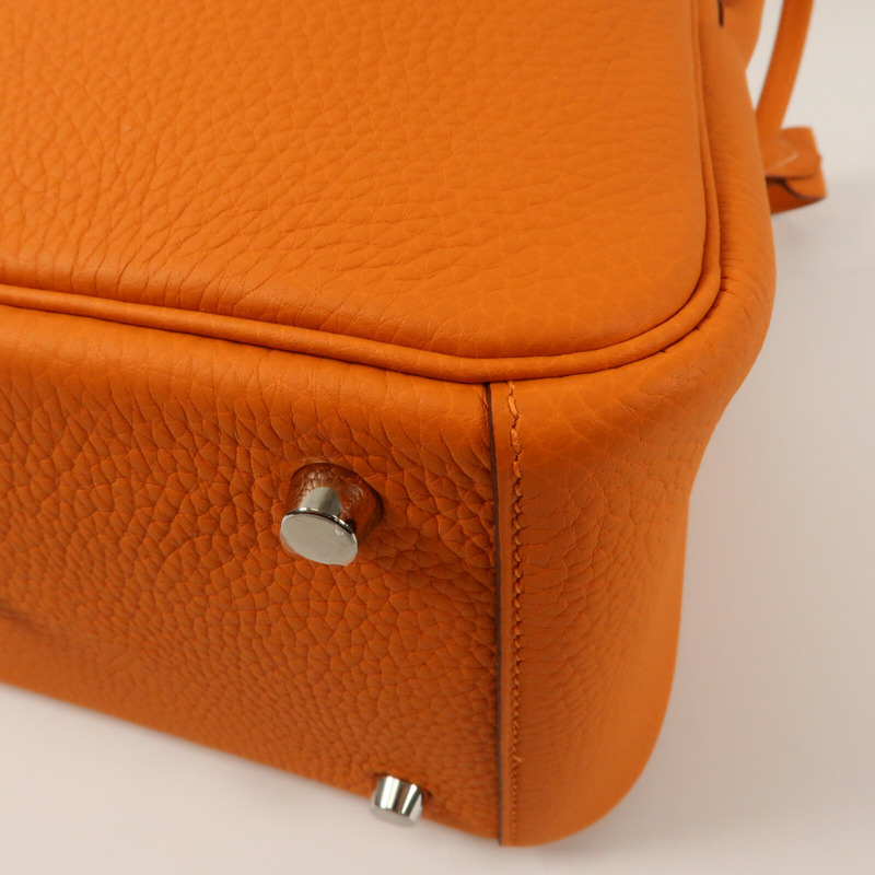 HERMES 【Hermes Fair】Clemence皮革Lindy 26銀扣手挽肩背兩用袋Orange-5