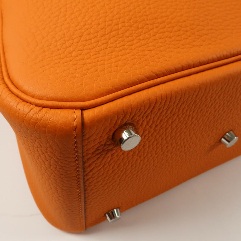 HERMES 【Hermes Fair】Clemence皮革Lindy 26銀扣手挽肩背兩用袋Orange-6