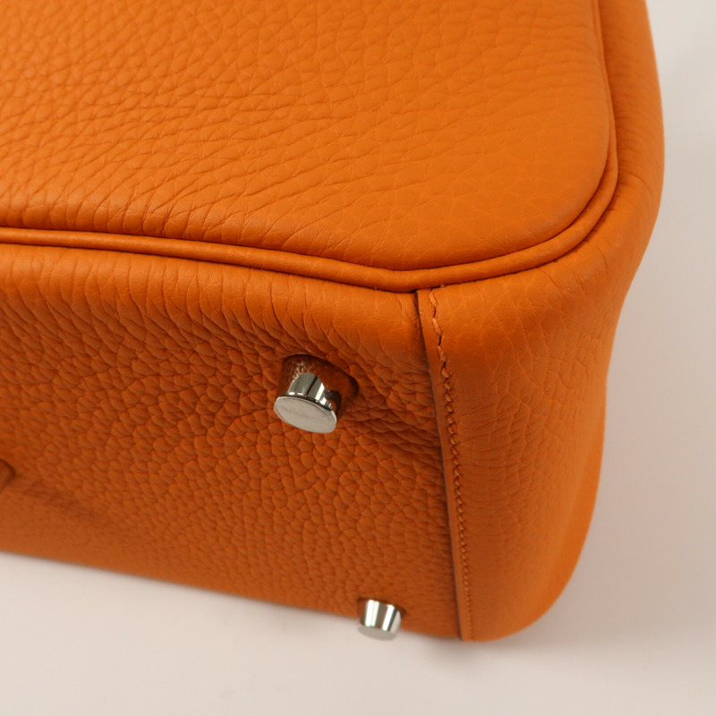 HERMES 【Hermes Fair】Clemence皮革Lindy 26銀扣手挽肩背兩用袋Orange-7