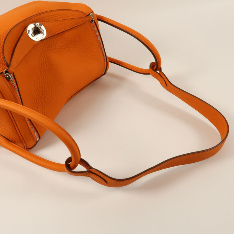HERMES 【Hermes Fair】Clemence皮革Lindy 26銀扣手挽肩背兩用袋Orange-8