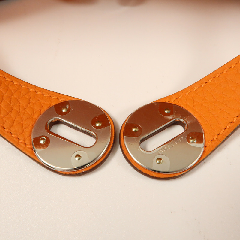 HERMES 【Hermes Fair】Clemence皮革Lindy 26銀扣手挽肩背兩用袋Orange-9