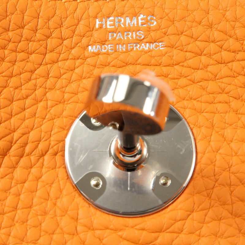 HERMES 【Hermes Fair】Clemence皮革Lindy 26銀扣手挽肩背兩用袋Orange-11