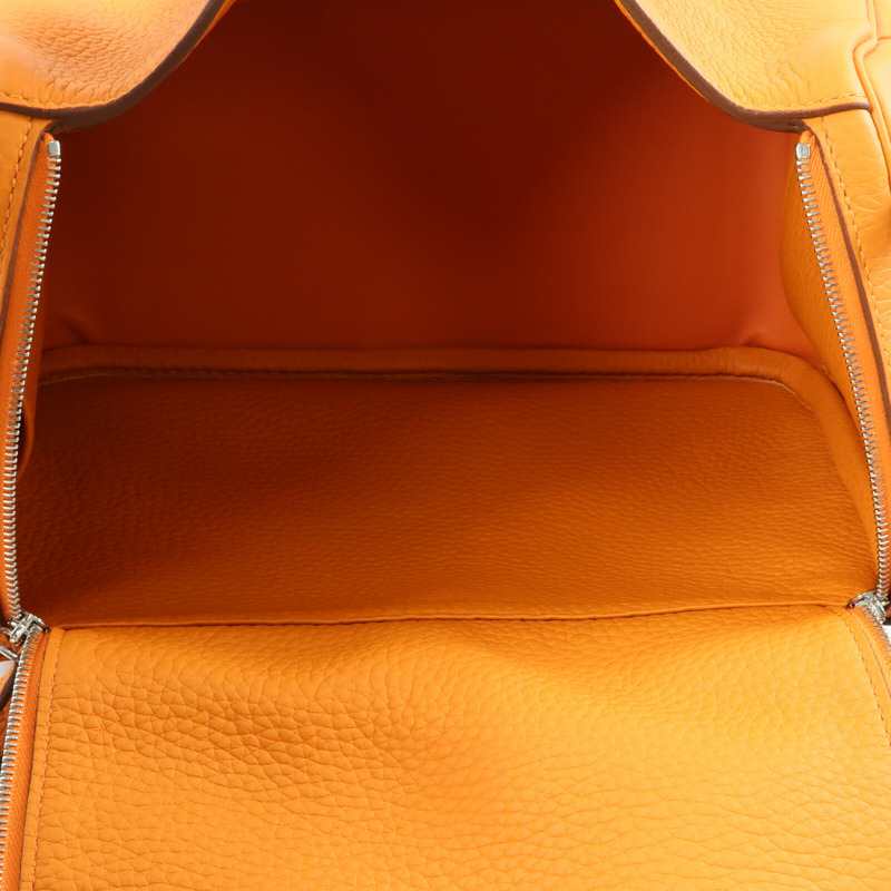 HERMES 【Hermes Fair】Clemence皮革Lindy 26銀扣手挽肩背兩用袋Orange-12