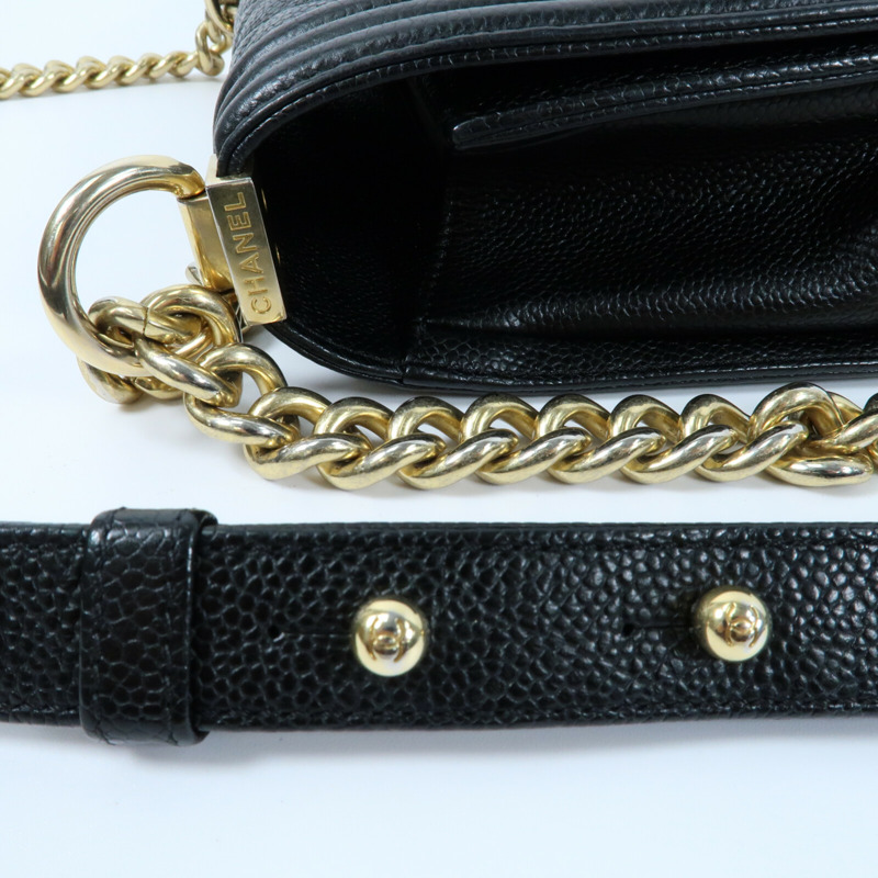CHANEL 牛皮皮革Boy 25金扣鏈帶肩背袋-9