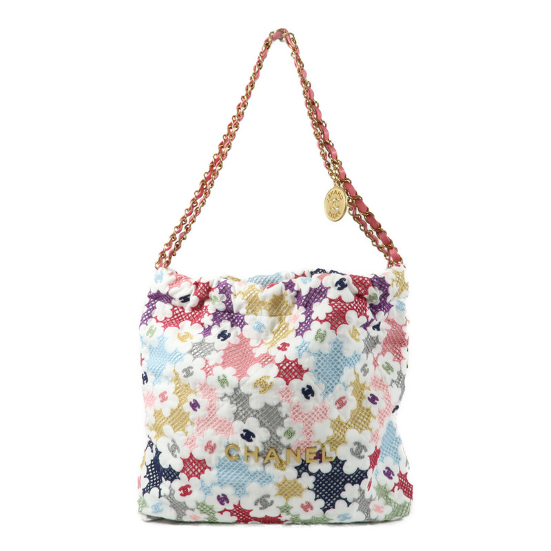 CHANEL 棉質Chanel 22 Small金扣鏈帶肩背袋-1